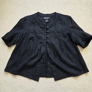 Sharagano Studio Size L Linen Button Front Short Sleeve Blouse Top